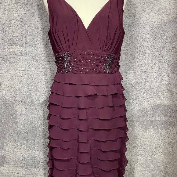 SL Fashions Women’s Size 12 Purple Tiered Ruffle Cocktail Dress with Bolero Jack - Picture 6 of 16